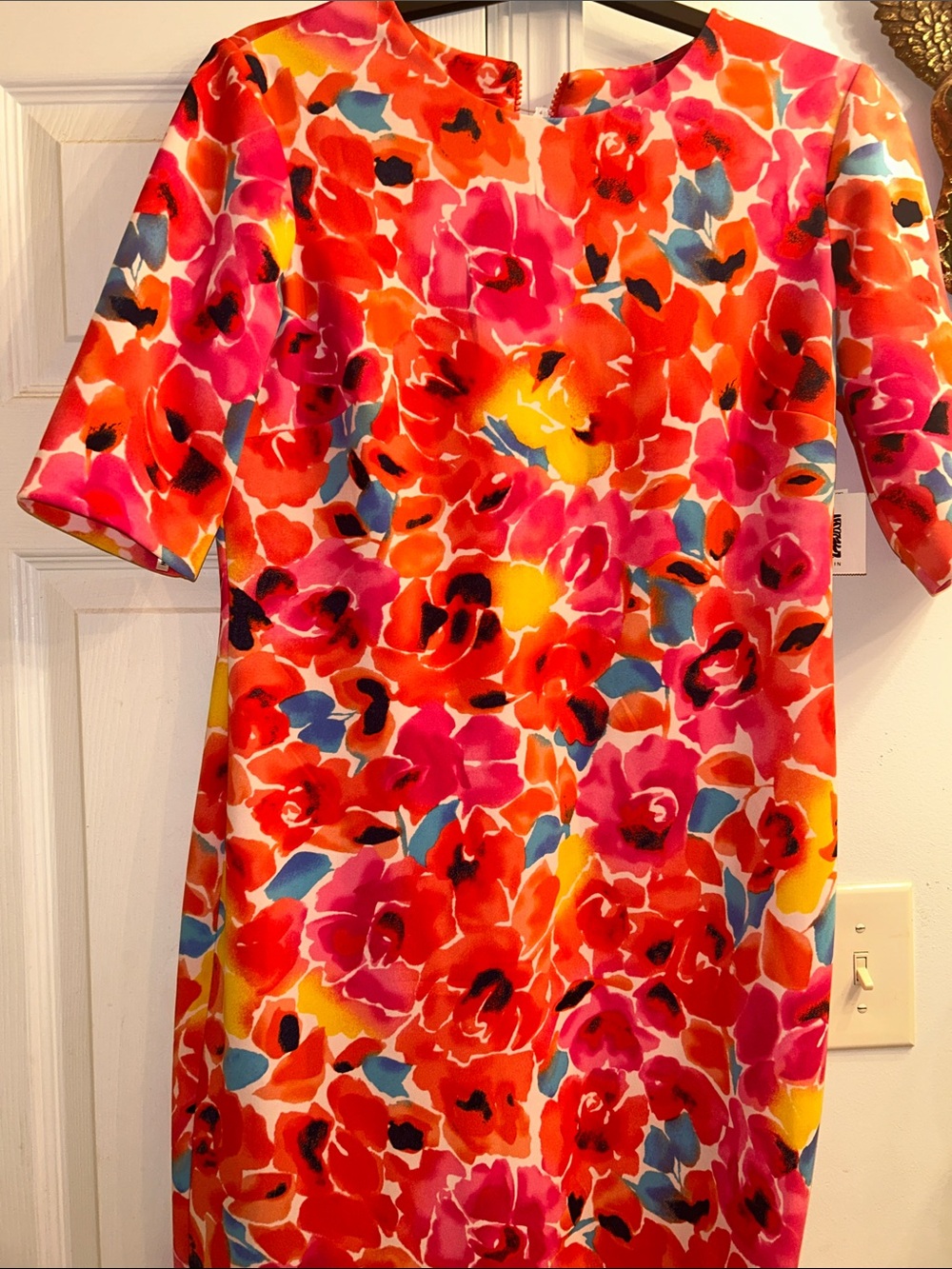 Anne Klein Vibrant Floral Midi Dress in Pink, Orange, Yellow, Blue